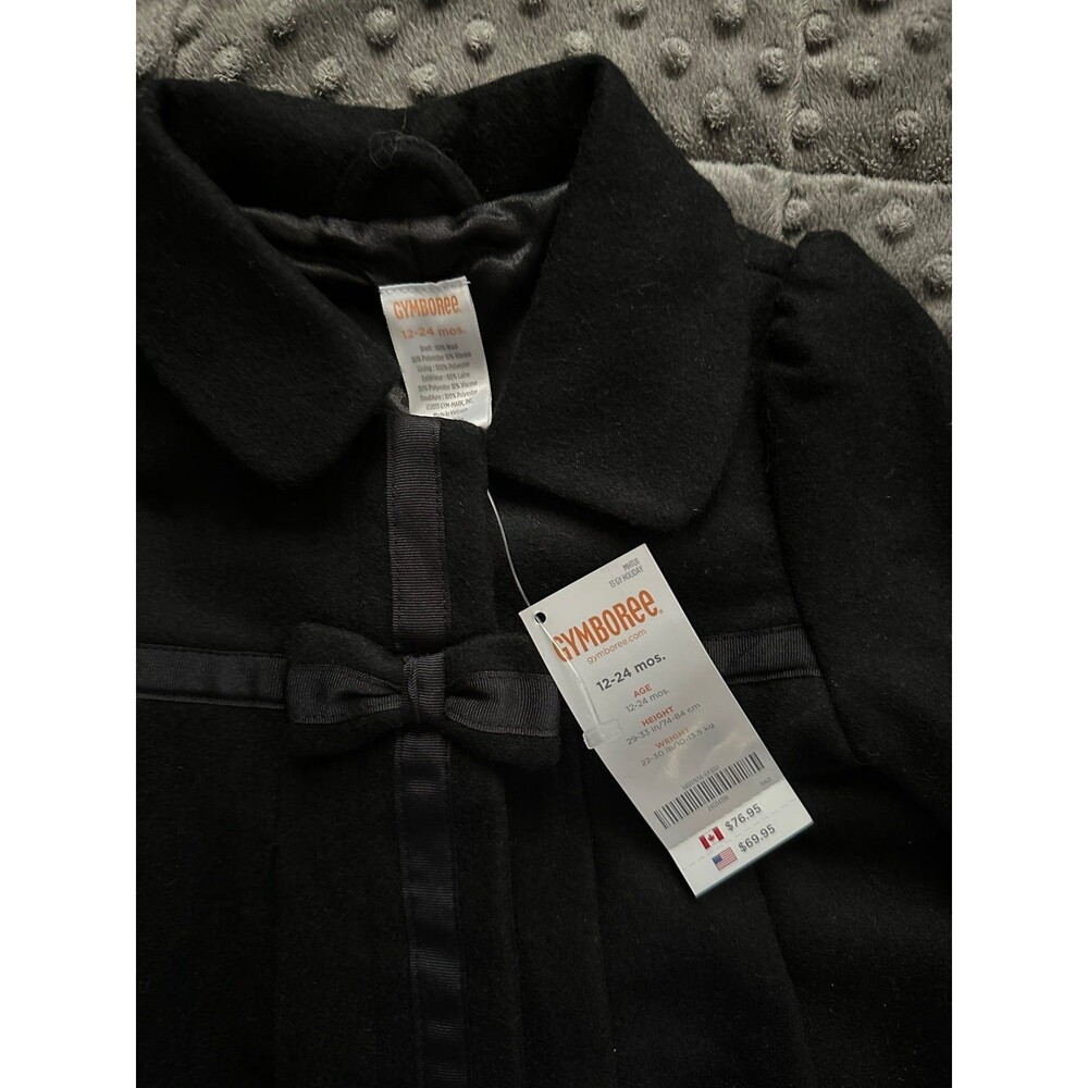 NEW 12-18-24 Months Gymboree Vintage Wool Peacoat Audrey Hepburn Black Jacket - Picture 3 of 9